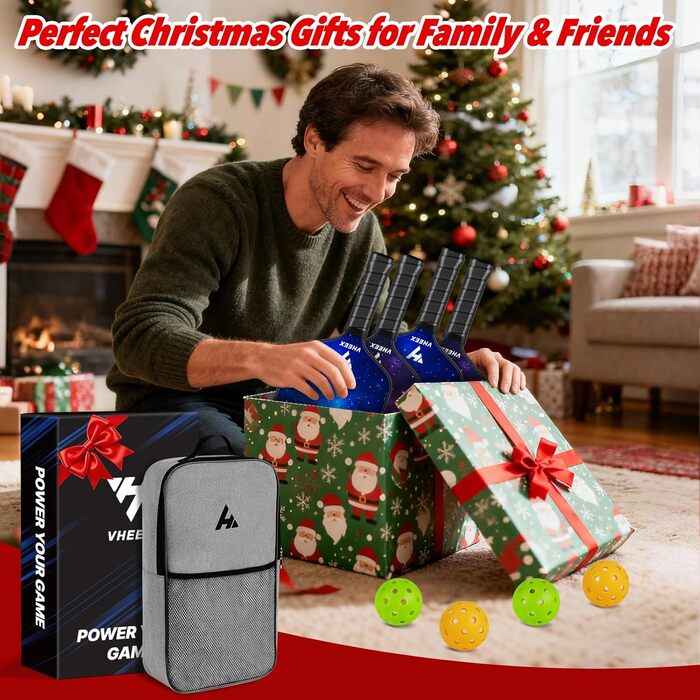 Набір для піклболу: 4 преміум дерев'яні кульки та сумка. Шляпи для піклболу, подарунок для початківців та професіоналів, обладнання для тренувань. Підходить для жінок, чоловіків, сімей. (Зоряне небо, 4 шт.)