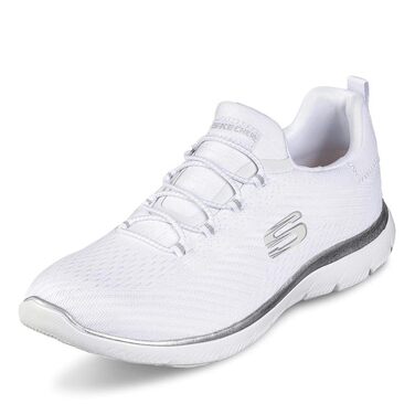 Кросівки жіночі Skechers 149036-BKLB білі сітчасті з срібною обробкою, 37 EU