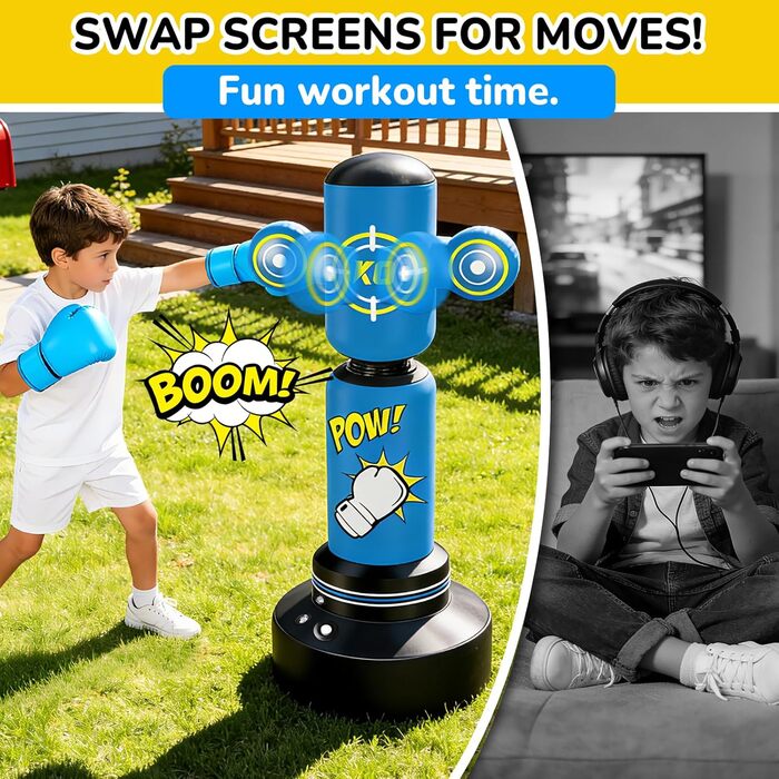 Дитячий боксерський мішок на 360° з підставкою 165 см, комплект з боксерськими рукавичками та електричним насосом, для дітей 6-14 років, ідеальний подарунок для карате