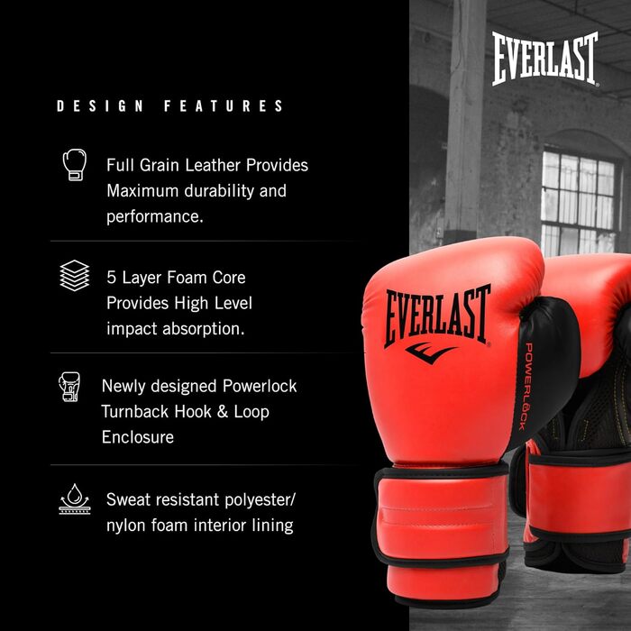 Боксерські рукавички Everlast Powerlock 2R (RED, 16OZ) – унісекс, дорослі