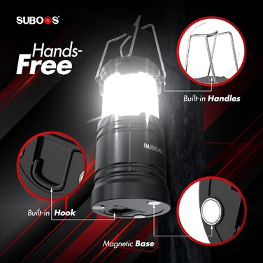 Набір з 2 LED кемпінгових ліхтарів SUBOOS: акумулятор, сонячна панель, живлення від батарейок AA, для кемпінгу, виживання, відключень електроенергії