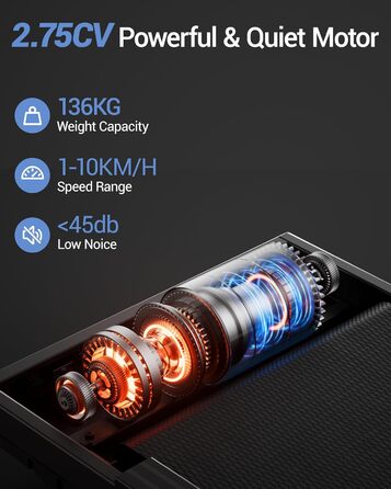 UMAY Walking Pad - біговий килимок для дому з регулюванням нахилу 15% та безшумним мотором, підтримує вагу до 136 кг