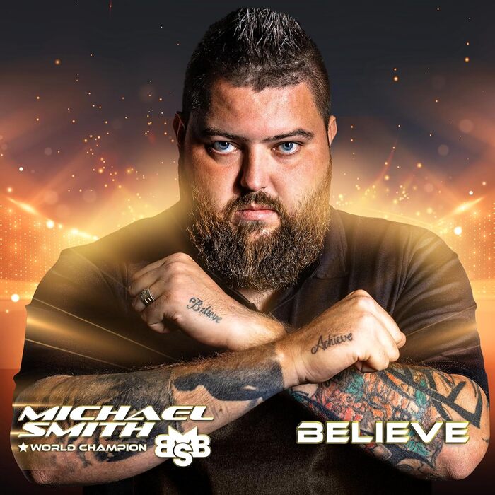 Стальні дротики Michael Smith Bully Boy Believe 90% вольфраму, для дартсу, стілтіп, набір з оперенням та хвостовиками, 25 г, вироблено у Новій Зеландії