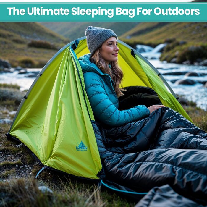 Спальний мішок Mumienschlafsack для дорослих - легкий, компактний, водонепроникний з капюшоном, 220x85 см. Підходить для кемпінгу, походів та подорожей (Чорний)