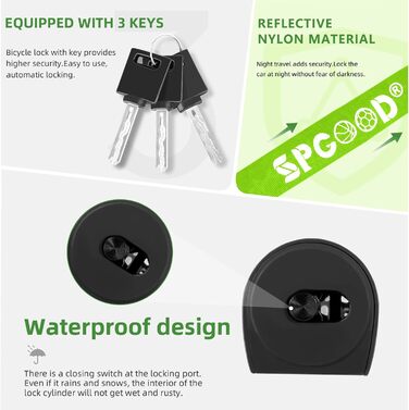 Замок для велосипеда з 3 ключами, антивкрадійний ланцюговий замок 90см, висока безпека, водовідштовхувальний чохол для велосипеда/електросамоката/електровелосипеда/MTB/мотоцикла/вантажного велосипеда 870мм, чорний
