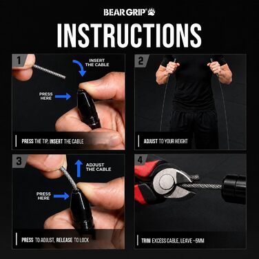 Спортивний стрибкун BEAR GRIP Elite Speed — швидкісна скакалка з антиковзаючими ручками для кросфіту, MMA, боксу та HIIT тренувань, регульована, червона