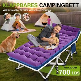 Намет-ліжко з матрацом, розкладне ліжко Oxford Tuch, вантажопідйомність 200 кг, гостьове ліжко для дорослих, ліжко-крісло з бічною кишенею, портативне, для відпочинку на природі, подорожей, саду, дому (Лілове)