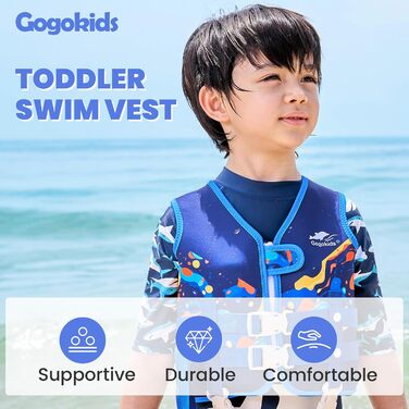 Дитяча жилетка для плавання Gogokids Neopren – для дітей 1-9 років (13-30 кг), темно-синій, розмір S