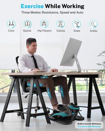 Еліптичний тренажер Gonex під стіл для літніх людей з 10 рівнями опору, тренажер для ніг, як у телепередачі, педальний тренажер, 10 швидкостей та 3 автоматичні режими, чорний