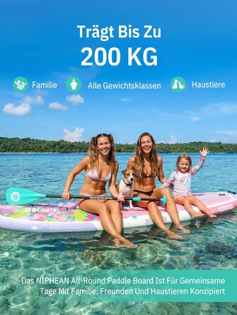 Надувне SUP-борд Niphean Stand Up Paddle Board з сидінням та аксесуарами, 320 см, для всіх рівнів, вантажопідйомність 200 кг (2 особи), Floral Symphony з StabilTrac-фіном