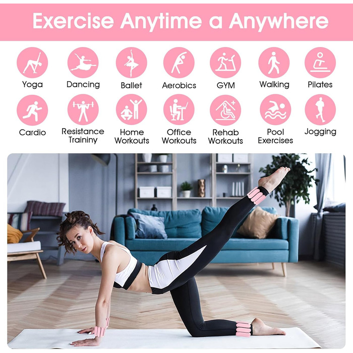 Гантелі на зап'ястя, 2 шт., регульовані силіконові браслети для жінок та чоловіків, 0,9 кг (Рожевий)