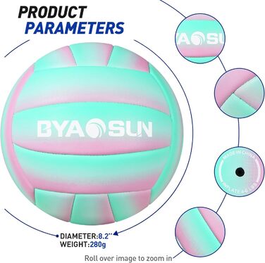 Волейбольний м'яч BYAOSUN для пляжу та залу, розмір 5, для початківців, підлітків та дорослих (зелений, рожевий)