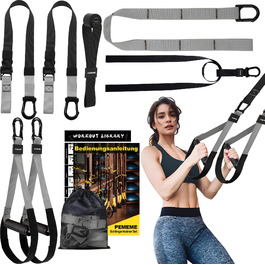 Слінг-тренажер для дому: повний комплект для тренувань всього тіла з дверним анкером, регульованими ременями, ручками та сумкою – фітнес-обладнання для дому (сірий)