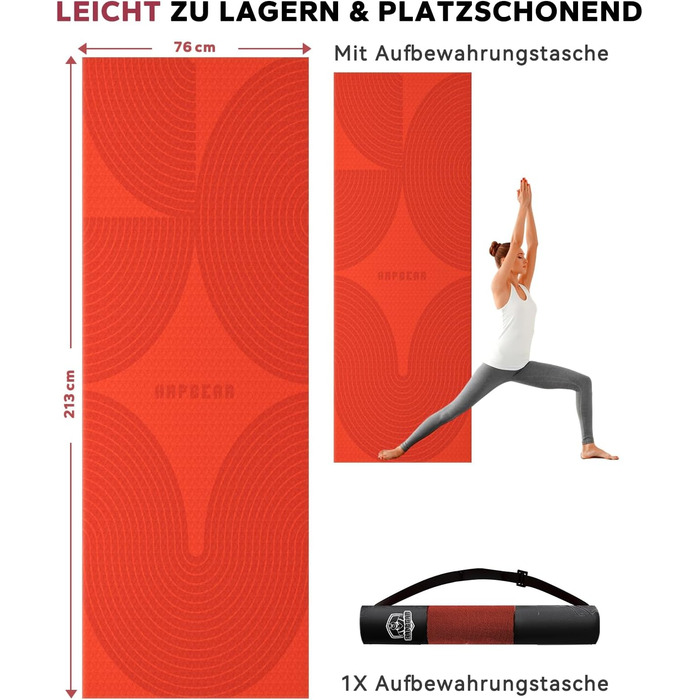 Йога мат HAPBEAR XXL: широка, спортивна, фітнес-мат з антиковзаючим покриттям 198x137 см / 183x116 см / 6 мм, надміцна, для пілатесу, тренажерного залу, дому, воркауту, зелена