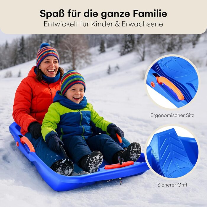 Дитячий санки-сніголюб POWRX з ручним керуванням та гальмами - блакитні, комплект 1 шт.