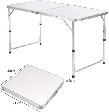 Складний стіл Campingtisch CASARIA® 120x60 см, білий, з регулюванням висоти, для 4 осіб, водостійкий, для кемпінгу та саду