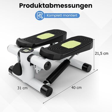 Міні степер GYMAX для дому з мотузками, LCD-монітором та регульованою висотою, до 100 кг, білий