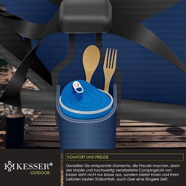 Крісло для кемпінгу KESSER® зі спинкою, 160 кг, з підсвіткою та тримачем для напоїв | Розкладне крісло-гойдалка для риболовлі, пляжу, відпочинку, хакі (темно-синій/чорний)