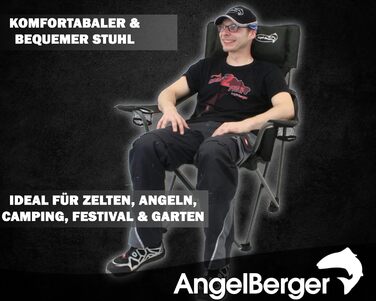 Складний стілець Angel-Berger Luxus з підстаканниками, подушкою та підлокітниками, зелений