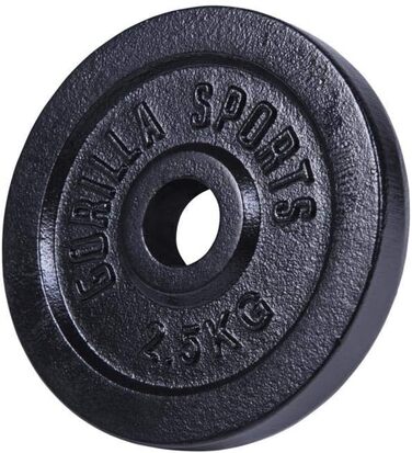 Диски для штанги GORILLA SPORTS, набір/окремо, 0,5–30 кг, чавунні, 30/31 мм, сріблясто-чорні – бампери для штанги