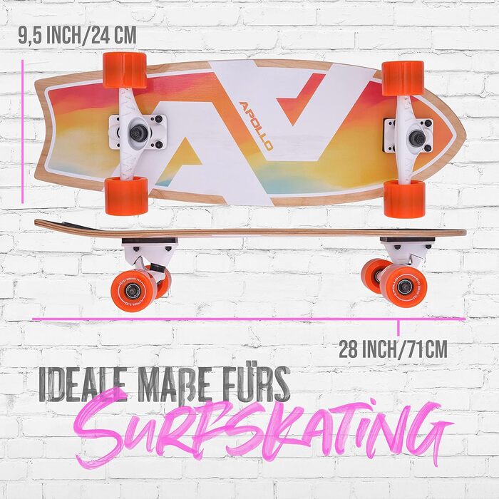 Apollo Surfskate Pro: Лонгборд для дорослих та дітей, Midi Cruiser для стрітсерфінгу, якісні траки, карвінг та пампінг, від 6 років