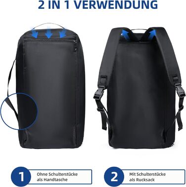 Спортивна сумка-рюкзак для чоловіків та жінок - містка дорожня/тренувальна сумка з відділенням для взуття та мокрих речей, 50 x 28 x 25 см, чорна