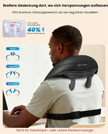 Бездротовий масажер для шиї та плечей Comfier Shiatsu 3D з підігрівом та вібрацією, акумуляторна масажна подушка для спини
