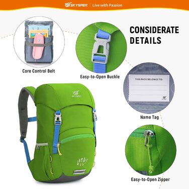 Дитячий рюкзак SKYSPER 15L - легкий та комфортний для хлопчиків та дівчаток (світло-зелений)