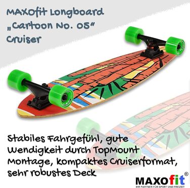 Лонгборд MAXOfit з кленовою/бамбуковою декою, різні дизайни, для початківців і досвідчених, мультяшний стиль