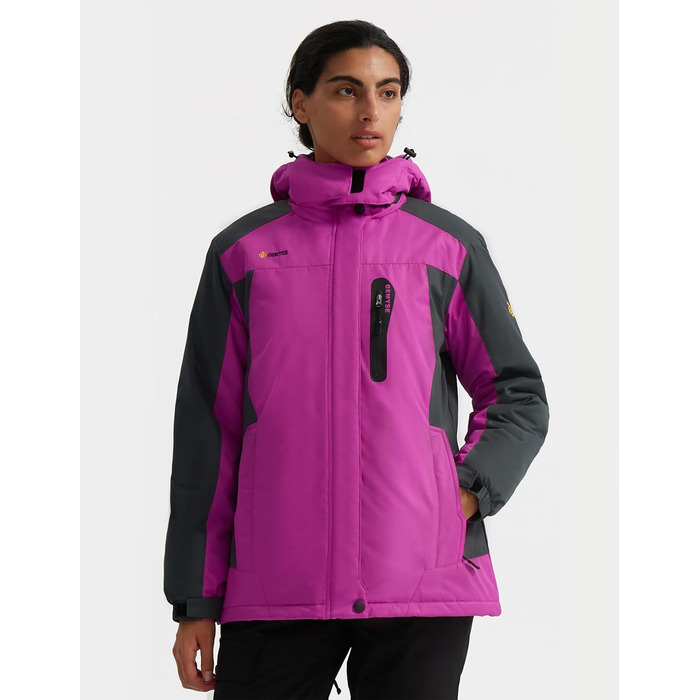Жіноча лижна куртка GEMYSE: водонепроникна, вітронепроникна, з флісовою підкладкою, для активного відпочинку на снігу (M, Рожево-сіра)