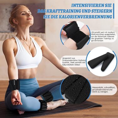 Набір манжет для ніг та рук BECOJADDE (0.45 кг/0.9 кг) – для фітнесу, йоги, пілатесу, ходьби, бігу. Регульовані вантажні манжети для жінок та чоловіків (Чорний, 1.8 кг пара)