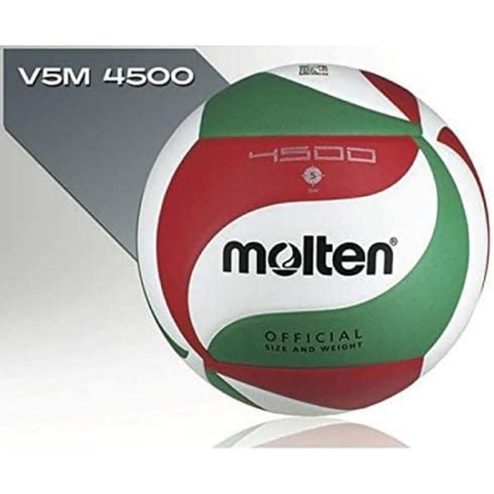 Волейбольний м'яч Molten V5M4500, біло-зелено-червоний, розмір 5, професійний