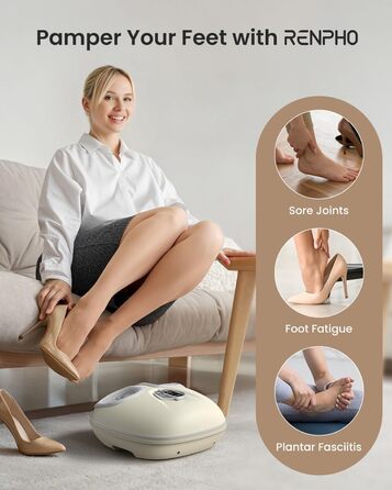 Масажер для ніг RENPHO з підігрівом, Shiatsu масажер для ніг при п'яткової фасції, подарунок на Різдво для жінок та чоловіків, бездротове керування, голосове керування (Новинка), Бежевий