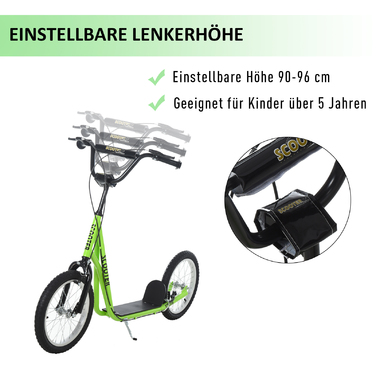 Дитячий самокат HOMCOM, Kick Scooter, Міський самокат, Kickscooter, Самокат Kids, Кікборд з пневматичними шинами, Ручне гальмо, Самокат Kids, від 5 років| Аосом