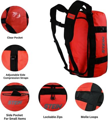 Водостійка сумка-рюкзак STEIN Metro 40 л, червона — трансформер з ПВХ-покриття, компресійними ременями та м'якими плечовими ременями