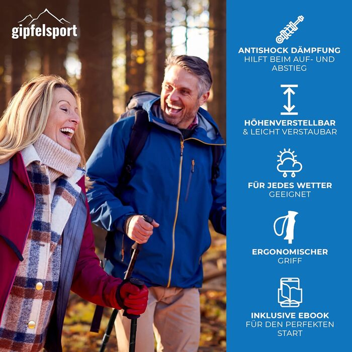 Трекінгові палки gipfelsport телескопічні, ультралегкі, для скандинавської ходьби, регульовані, карбон/алюміній, різні ручки, для жінок і чоловіків