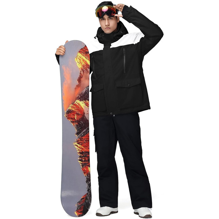 Комплект гірськолижний чоловічий: куртка та штани, сніговий костюм, водонепроникний, вітронепроникний, для сноуборду та гірських лиж, HOTIAN (XS, BaiH+BK)