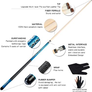 Набір для більярду Teekerwan 147 см, 538,6/567 г, 13 мм наконечник, тверде дерево, канадський клен, професійний кий для більярду 570 мл