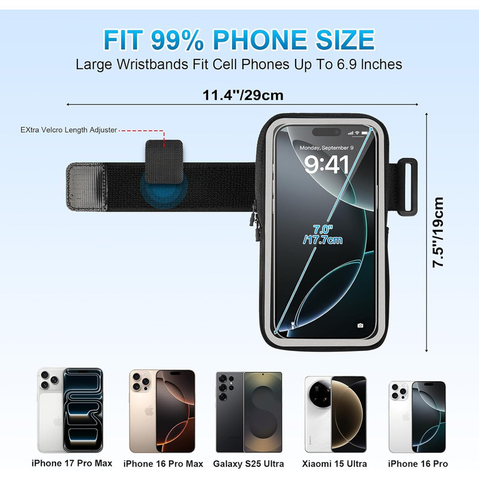 Спортивний браслет для телефону на руку - 2 в 1, підходить для iPhone 16/15/14/13 Pro Max, Huawei P50 Pro/P40, чорний