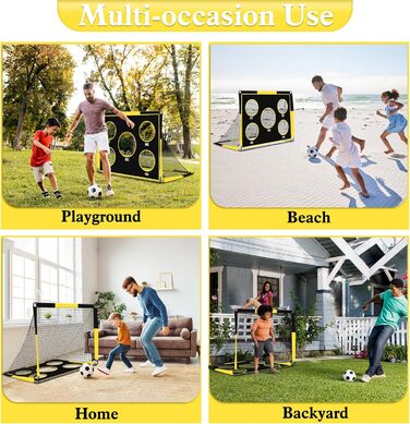 Дитячі воріта для футболу 2-в-1, 150х120 см, портативні та стабільні, з 5 цілями, 4 анкери та сумка, для саду, парку, пляжу (жовті)