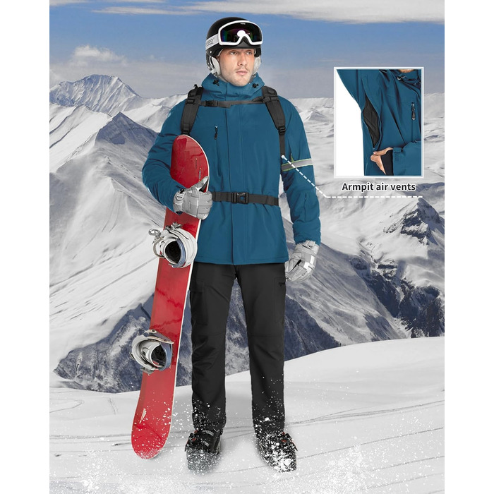 Чоловіча лижна куртка 33000ft: Водонепроникна, вітрозахисна, тепла, функціональна куртка для сноуборду та лиж. Softshell з капюшоном, колір: блакитний (S)