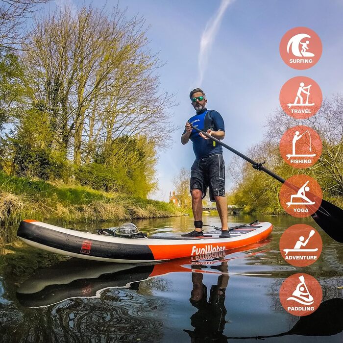 Надувна SUP-дошка FunWater CRUISE для дорослих з регульованим веслом, ручним насосом, антиковзким EVA покриттям, страховочним шнуром і сидінням