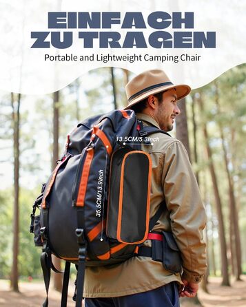 Складний туристичний стілець для кемпінгу з сіткою та кишенями, вантажопідйомність 150 кг, оранжевий