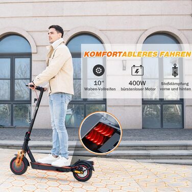 Електросамокат EVERCROSS EV10K PRO з ABE, 10'' складаний, для дорослих, 400 Вт, 10,4 А·год, до 20 км/год, з додатком, LED-дисплеєм, подвійним гальмом, чорний