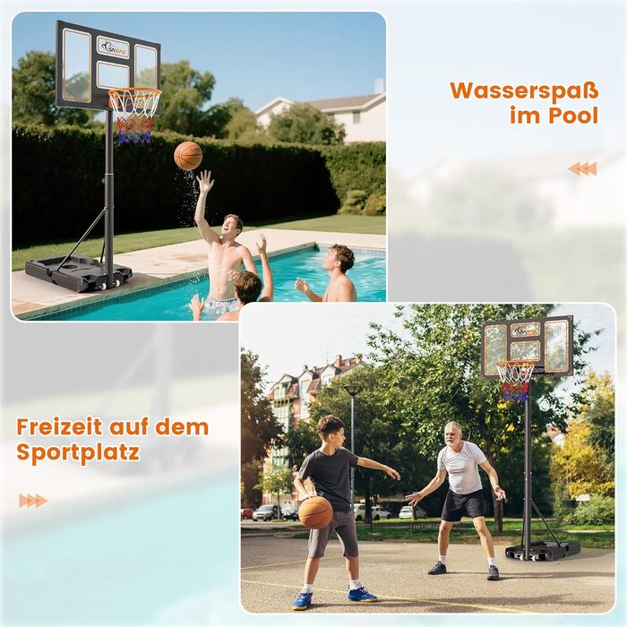 Баскетбольний кошик SAMAX на стійці, регульована висота 100-305 см, з колесами, сітка в комплекті. Підходить для гри в саду, на спортивному майданчику та полі, для дорослих та дітей.
