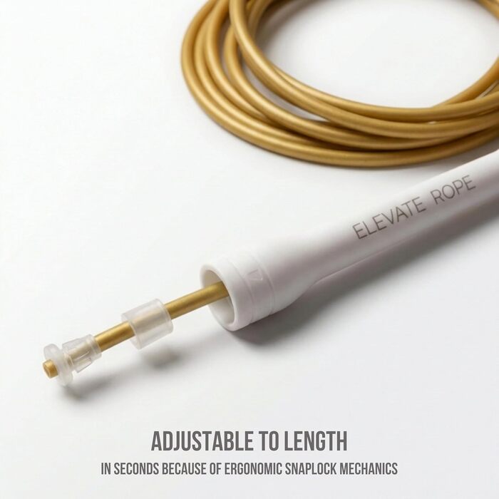 Професійна скакалка Elevate Speed Rope MAX з міцного ПВХ з нейлоновим сердечником, 5 мм, довжина до 3 м, золоті ручки