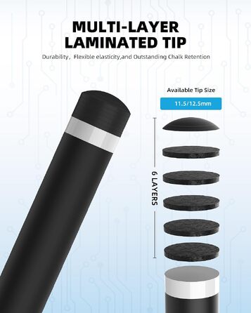 Карбоновий шафт для більярдного кия KONLLEN Low Deflection з Pro-Taper, 11.5/12.5 мм, з'єднання Uni-Loc, 74 см, чорний