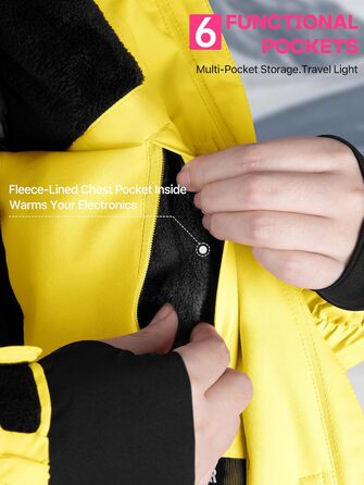 Жіноча водонепроникна куртка для катання на лижах FREE SOLDIER з флісовою підкладкою та капюшоном. Тепла зимова куртка-дощовик XXL, кремовий/жовтий колір