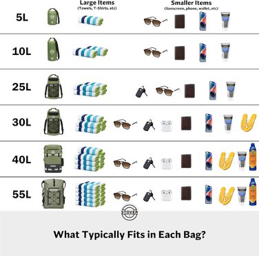 Водонепроникний рюкзак STOVER Dry Bag, 40 л, для каякінгу та водних активностей, з надійним Roll-Top, плаваюча сумка з фронтальною кишенею та світловідбиваючим елементом (Зелений)