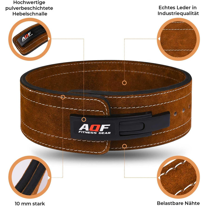 Пояс для важкої атлетики AQF з важільною пряжкою, 4'' ширина, 10 мм шкіра, для пауерліфтингу, фітнесу, станова тяга, чоловічий та жіночий, коричневий, XXL